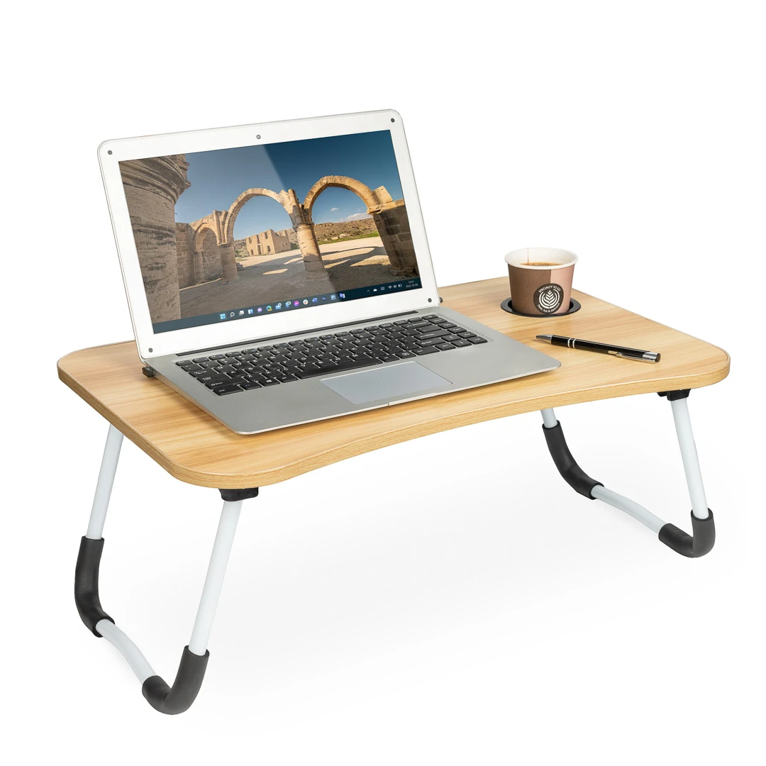 Masa pentru Laptop plianta din MDF, dimensiune 60 x 39,5 cm, cu suport pahar si telefon - 