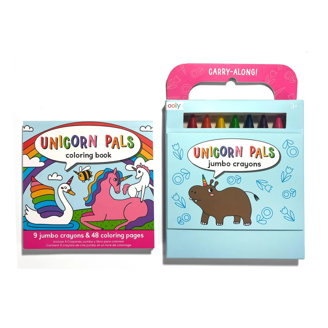 Set carte de colorat si creioane colorate - portabil, Unicorni - 