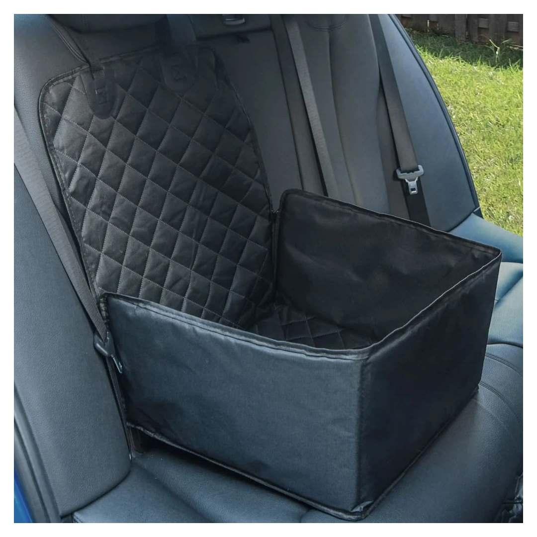 Scaun auto pentru câini, negru, 45x45x25/55 cm - Acest scaun auto pentru câini protejează siguranța câinelui și menține căptușeala mașinii dvs. fără murdărie. Potrivire universală: Această protecție...