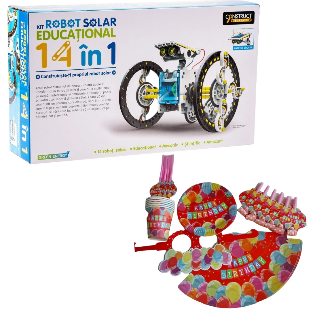 Set kit robot solar, 14 in 1, cu set petrecere copii, 36 piese, 03 ani+ - 