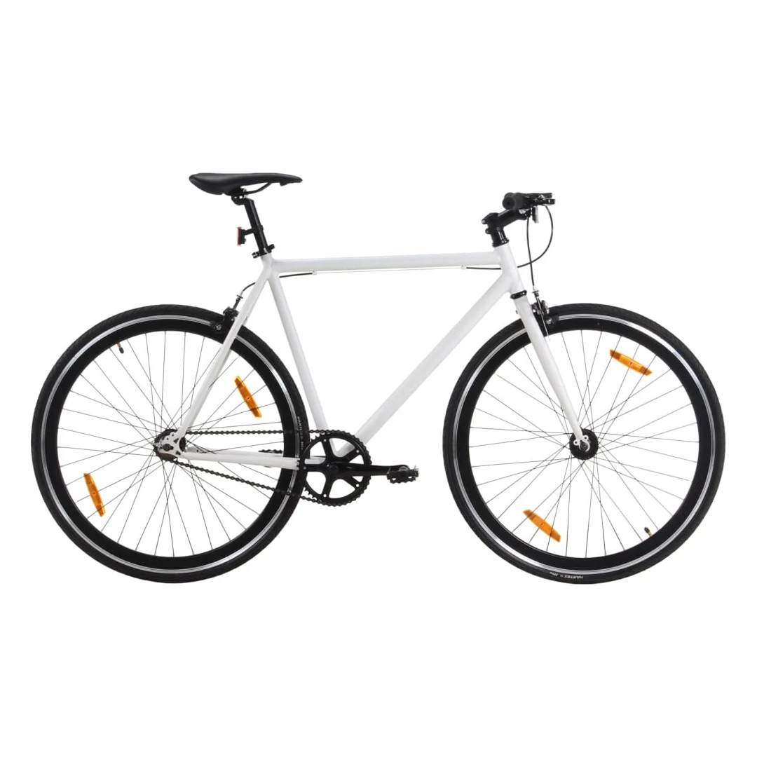 Bicicletă cu angrenaj fix, alb și negru, 700c, 55 cm - Această bicicletă cu angrenaj fix este perfectă pentru deplasări, pentru a vă antrena sau pentru a ieși la plimbare cu familia pentru a vă bucura de a...