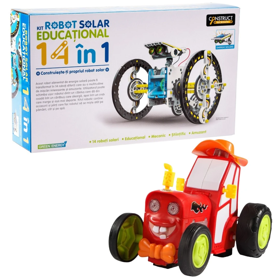 Set kit robot solar, 14 in 1, cu tractor muzical kidsNplay, lumini, 21x13x15 cm, 03 ani+ - 