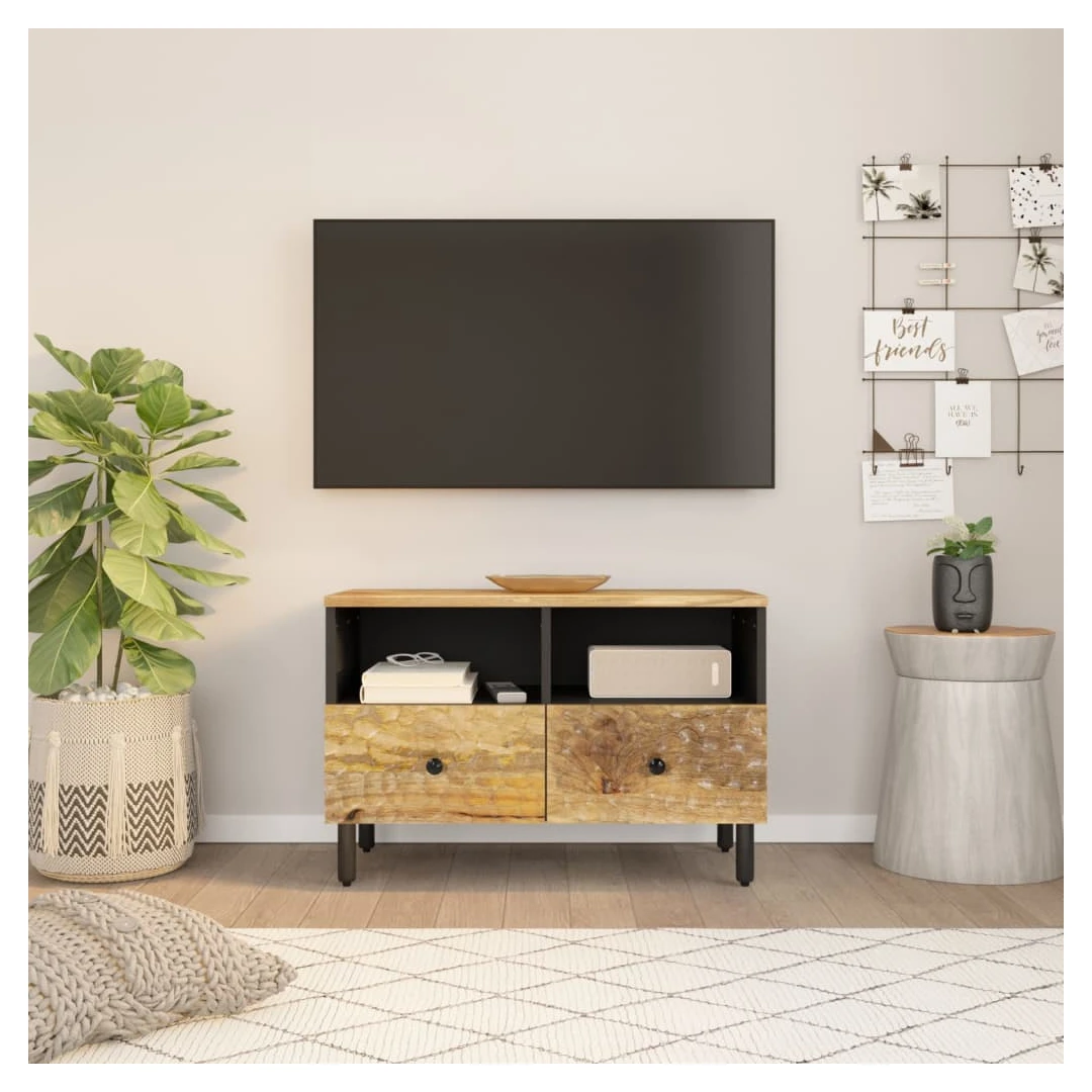 Comodă TV, 70x33x46 cm, lemn masiv de mango - Această comodă TV robustă va fi un punct de atracție central al camerei dvs., având un design modern, dar practic. Lemn masiv de mango: Lemnul masiv d...