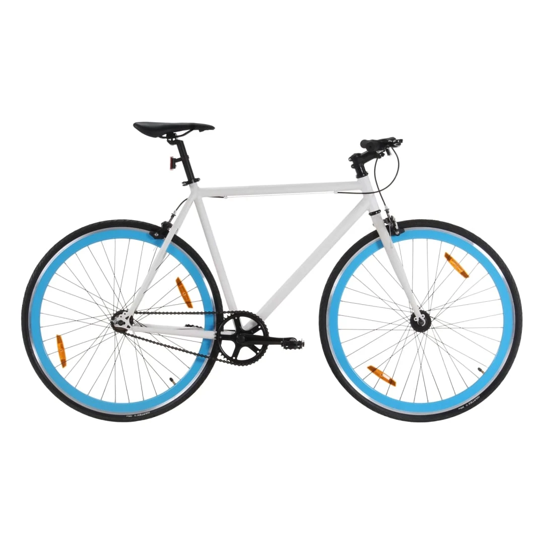 Bicicletă cu angrenaj fix, alb și albastru, 700c, 59 cm - Această bicicletă cu angrenaj fix este perfectă pentru deplasări, pentru a vă antrena sau pentru a ieși la plimbare cu familia pentru a vă bucura de a...
