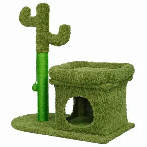 Ansamblu de joaca pentru pisici, Jumi, model cactus, cu stalp catarare, culcus, ciucure, verde, 63x40x72 cm - 