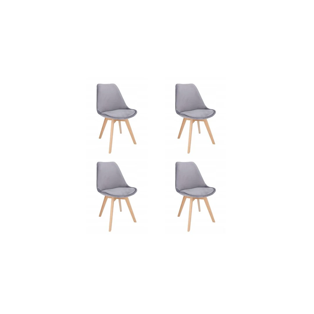 Set 4 scaune bucatarie/living, Jumi, Bari, catifea, lemn, gri, 49x60x82 cm - 