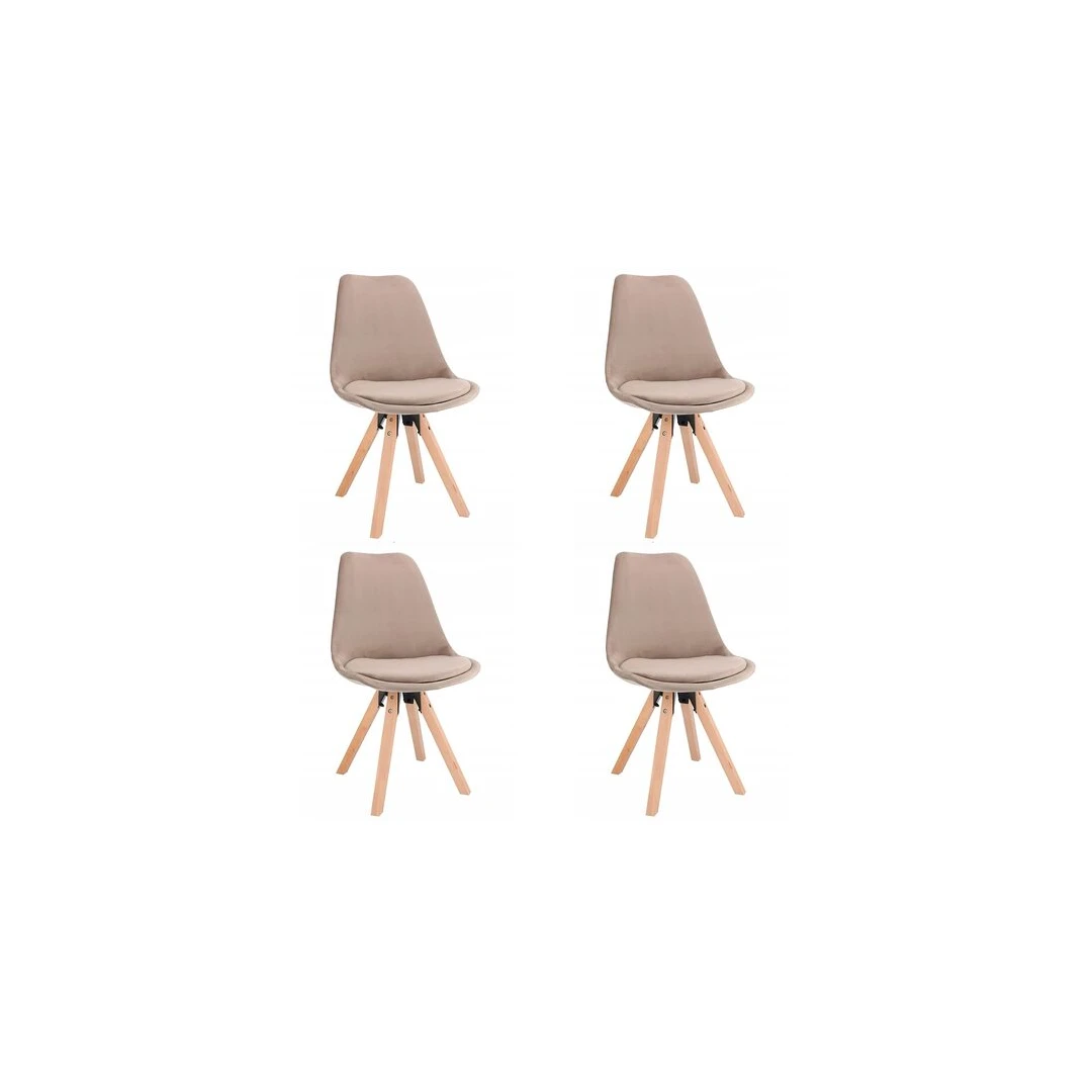 Set 4 scaune bucatarie/living,  Jumi, saida, catifea, lemn, bej si natur, 49x52x83 cm - 