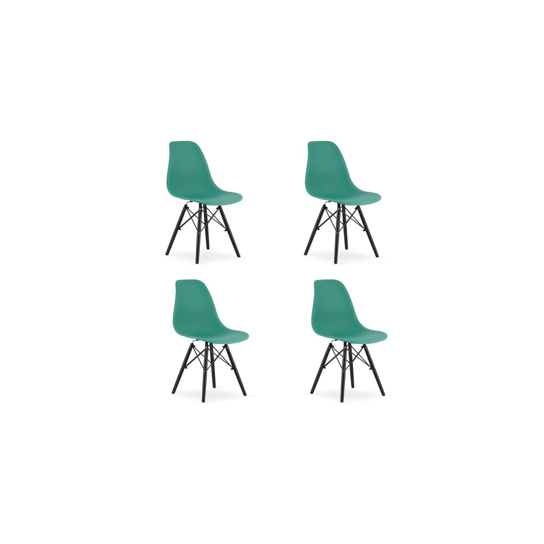 Set 4 scaune stil scandinav, Mercaton, Osaka, PP, lemn, verde si negru, 46x54x81 cm - 