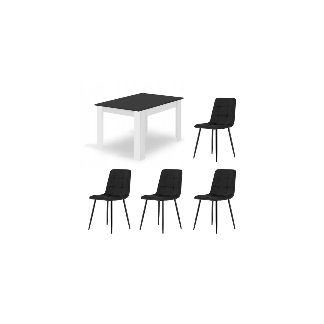 Masa pentru sufragerie/living + 4 scaune Kara, Mercaton, lemn, alb si negru, 120x80x75 cm - 