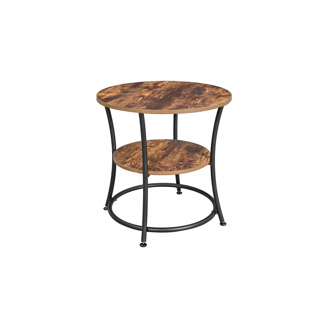 Masa pentru sufragerie/living, Mercaton, rotunda, pal, metal, cu raft depozitare, maro rustic si negru, 55x55 cm - 