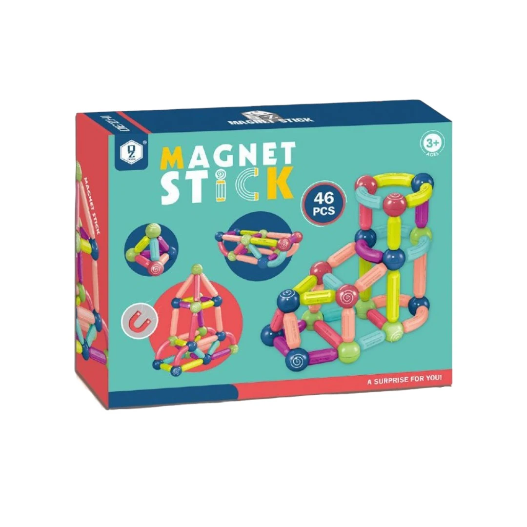 Set 46 de piese magnetice de constructie pentru copii, multicolore, material plastic, usoare si rezistente, fete si baieti - 