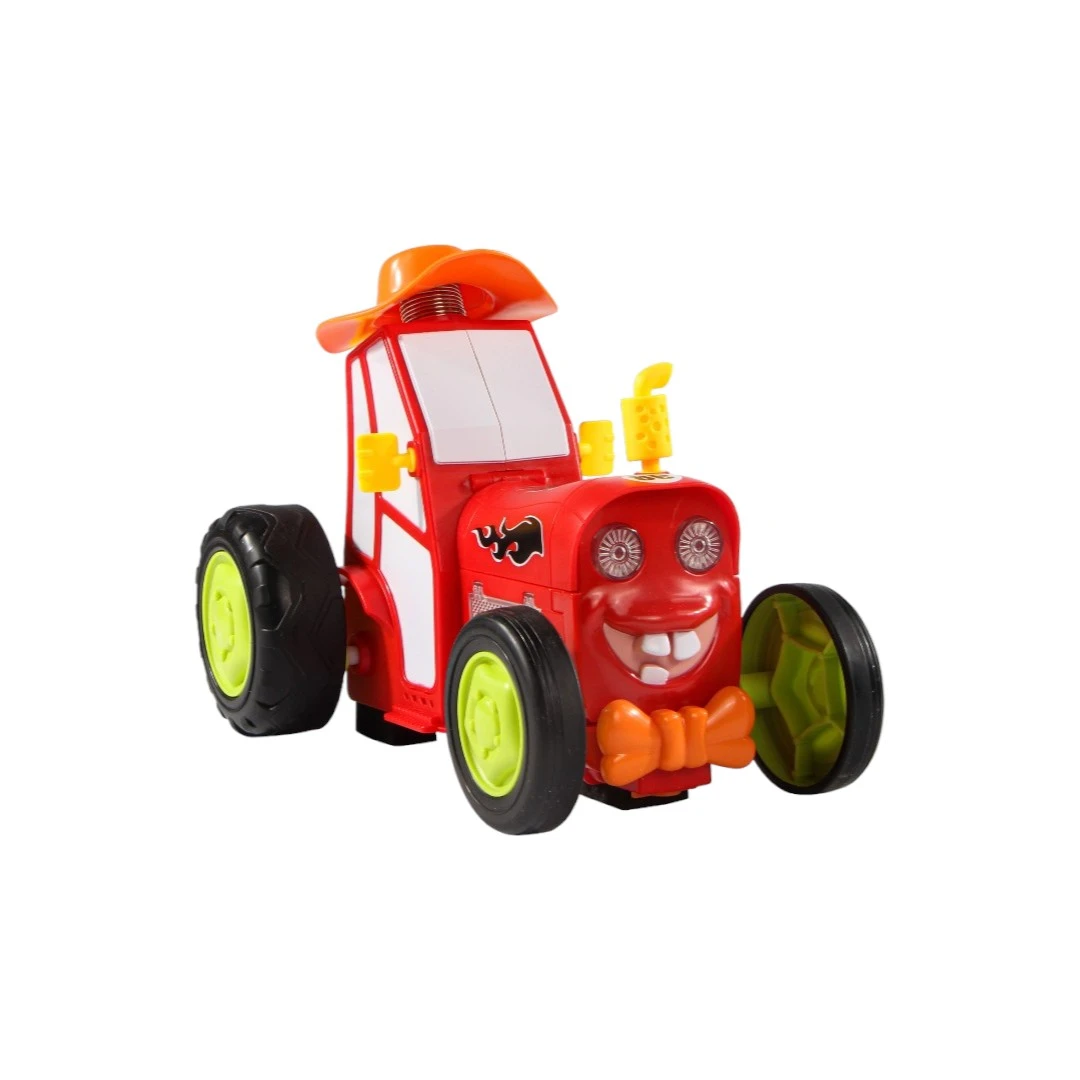 Masinuta Tractor cu telecomanda, faruri cu LED si sunete, culoare rosu, rotire la 180° sau 360°, multifunctionala, material plastic ABS, 23x14x16cm - 