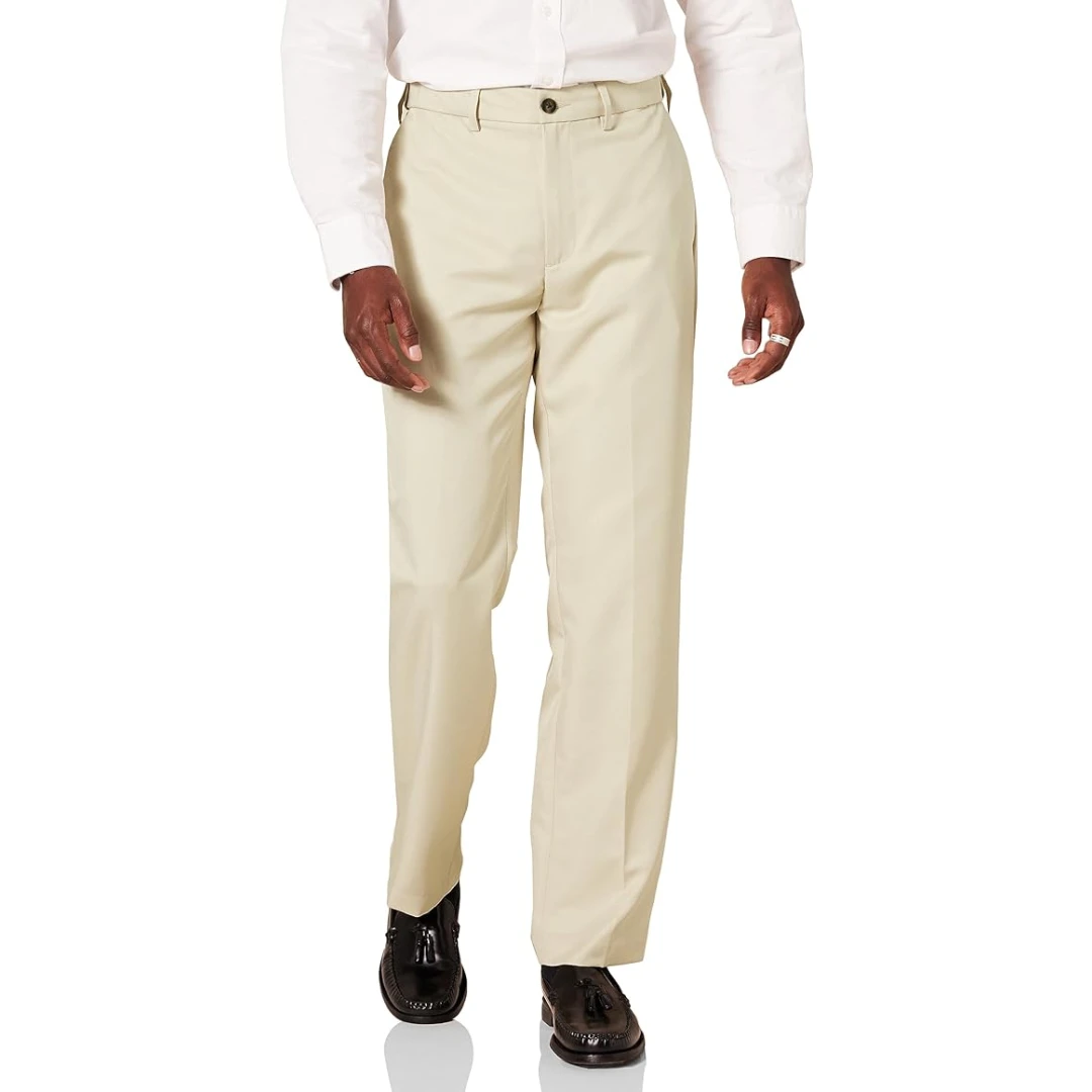 Pantaloni de costum pentru barbati Amazon Essentials cu front plat, cu talie extensibila, croiala clasica , marime 35w cu 28L - 