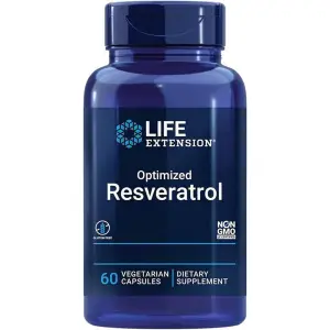 Supliment Alimentar Life Extension, Resveratrol optimizat, cu resveratrol si quercetina, 60 de tablete vegane, testate in laborator, vegetarian, fara gluten, fara OMG - 