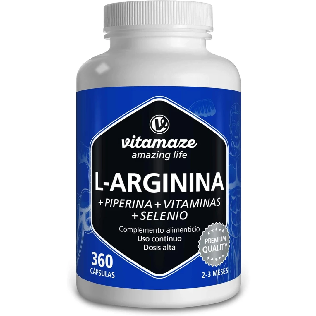 Supliment Alimentar , Complex L-Arginina 4500 mg, 360 capsule cu vitamine B6, B12, acid folic, seleniu si piperina, Formula pentru performanta fizica, fara aditivi inutile, calitate germana - 