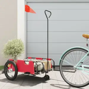 Remorcă de bicicletă, roșu, textil oxford și fier - Această remorcă de bicicletă este perfect potrivită pentru transport, prin conectarea acesteia la bicicleta dvs.  Construcție robustă: Această remorcă...