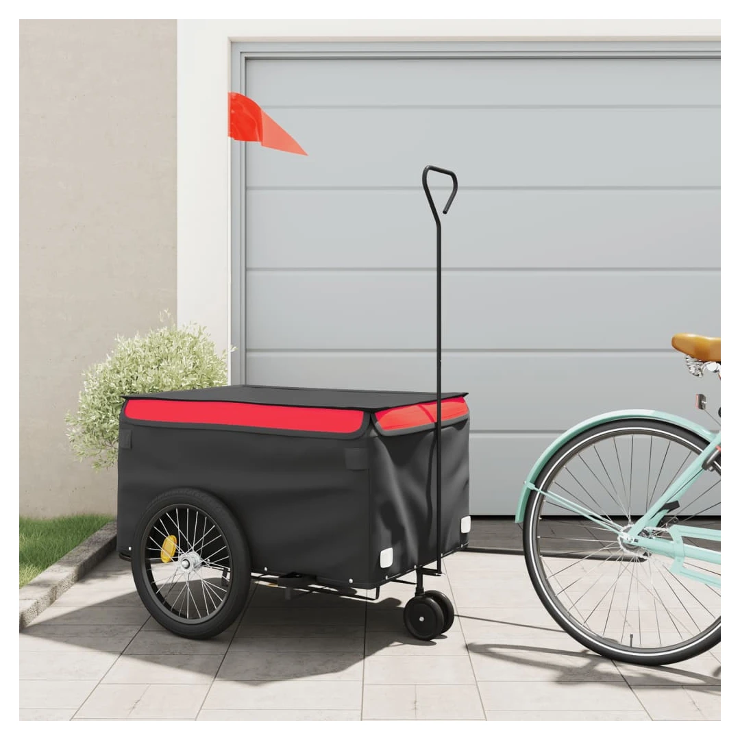 Remorcă pentru biciclete, negru și roșu, 45 kg, fier - Această remorcă de bicicletă, versatilă și robustă, va fi ideală pentru a transporta mărfuri grele, datorită capacității sale maxime de încărcare de 4...