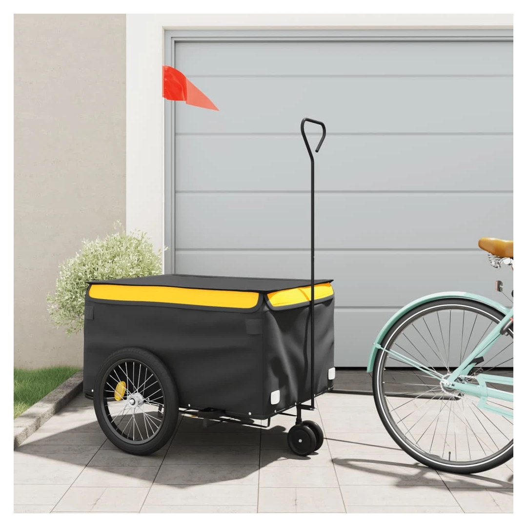 Remorcă pentru biciclete, negru și galben, 45 kg, fier - Această remorcă de bicicletă, versatilă și robustă, va fi ideală pentru a transporta mărfuri grele, datorită capacității sale maxime de încărcare de 4...