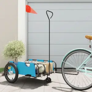 Remorcă de bicicletă, albastru, textil oxford și fier - Această remorcă de bicicletă este perfect potrivită pentru transport, prin conectarea acesteia la bicicleta dvs.  Construcție robustă: Această remorcă...
