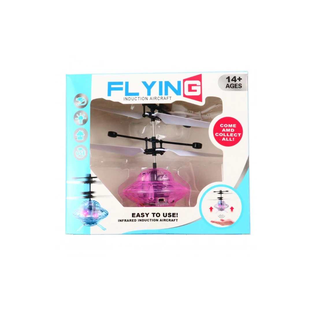 Elicopter mini de jucarie, model ufo, controlabil cu mana, roz - 