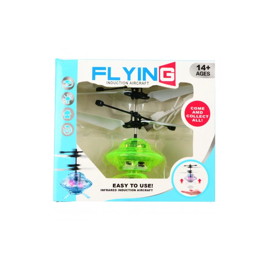 Elicopter mini de jucarie, model ufo, controlabil cu mana, verde - 