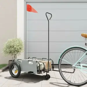Remorcă de bicicletă, gri, textil oxford și fier - Această remorcă de bicicletă este perfect potrivită pentru transport, prin conectarea acesteia la bicicleta dvs.  Construcție robustă: Această remorcă...