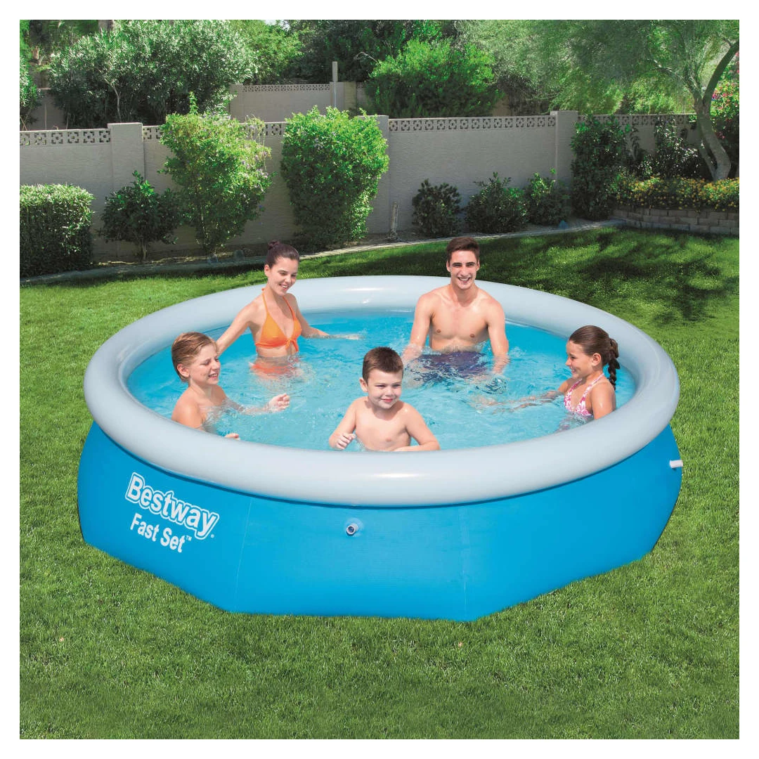 Bestway Piscină gonflabilă Fast Set, 305 x 76 cm, rotundă, 57266 - Distrați-vă de minune în curtea dvs. împreună cu familia și prietenii, în această piscină gonflabilă Fast Set 57266 de la Bestway! Piscina elegantă ar...