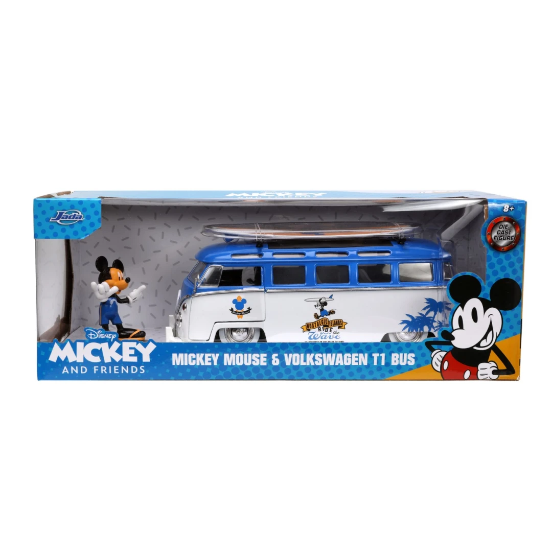 Jada masina din metal Volkswagen t1 bus scara 1 la 24 si figurina Mickey Mouse - 