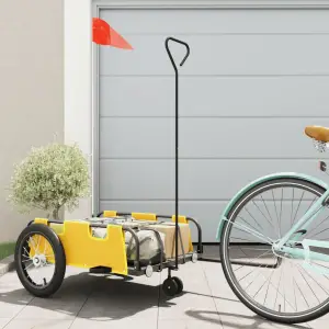 Remorcă de bicicletă, galben, textil oxford și fier - Această remorcă de bicicletă este perfect potrivită pentru transport, prin conectarea acesteia la bicicleta dvs.  Construcție robustă: Această remorcă...