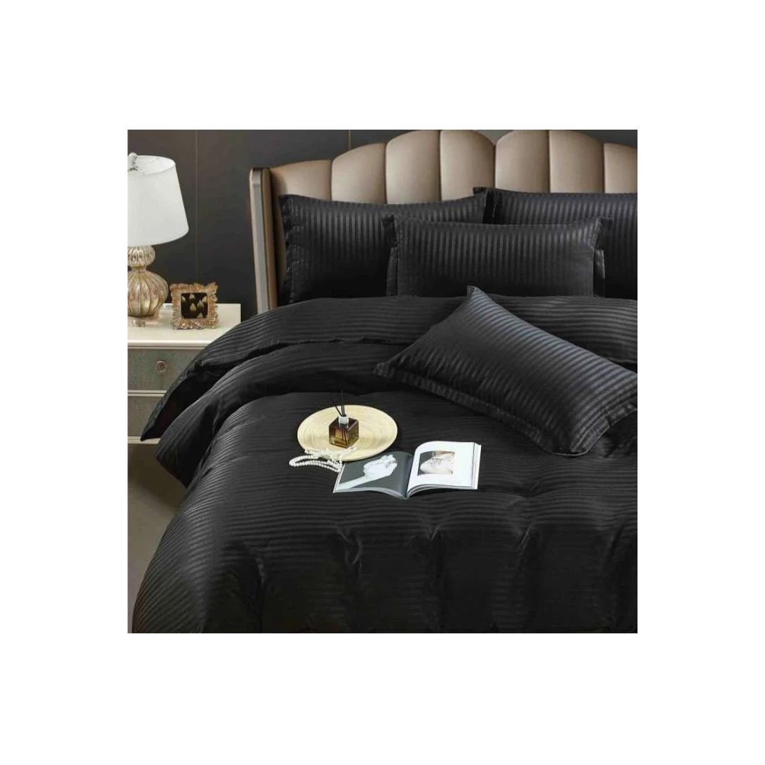 Lenjerie pat dublu cu elastic, Damasc Deluxe Premium, 6 Piese, Horeca, negru - 