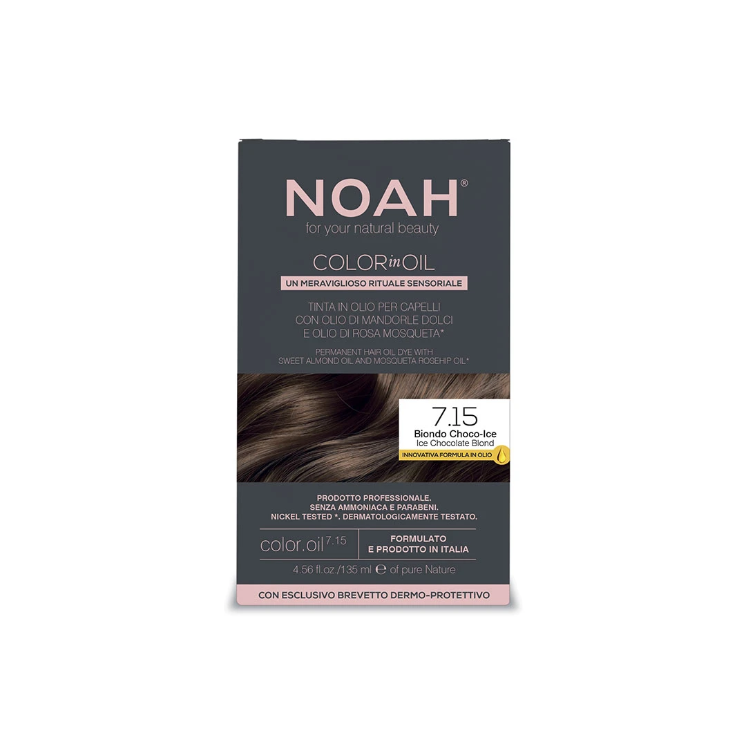 Vopsea de par permanenta fara amoniac pe baza de ulei, 7.15 Blond Ciocolatiu Rece (Ice Chocolate Blond), Noah Color in Oil, 135 ml - 