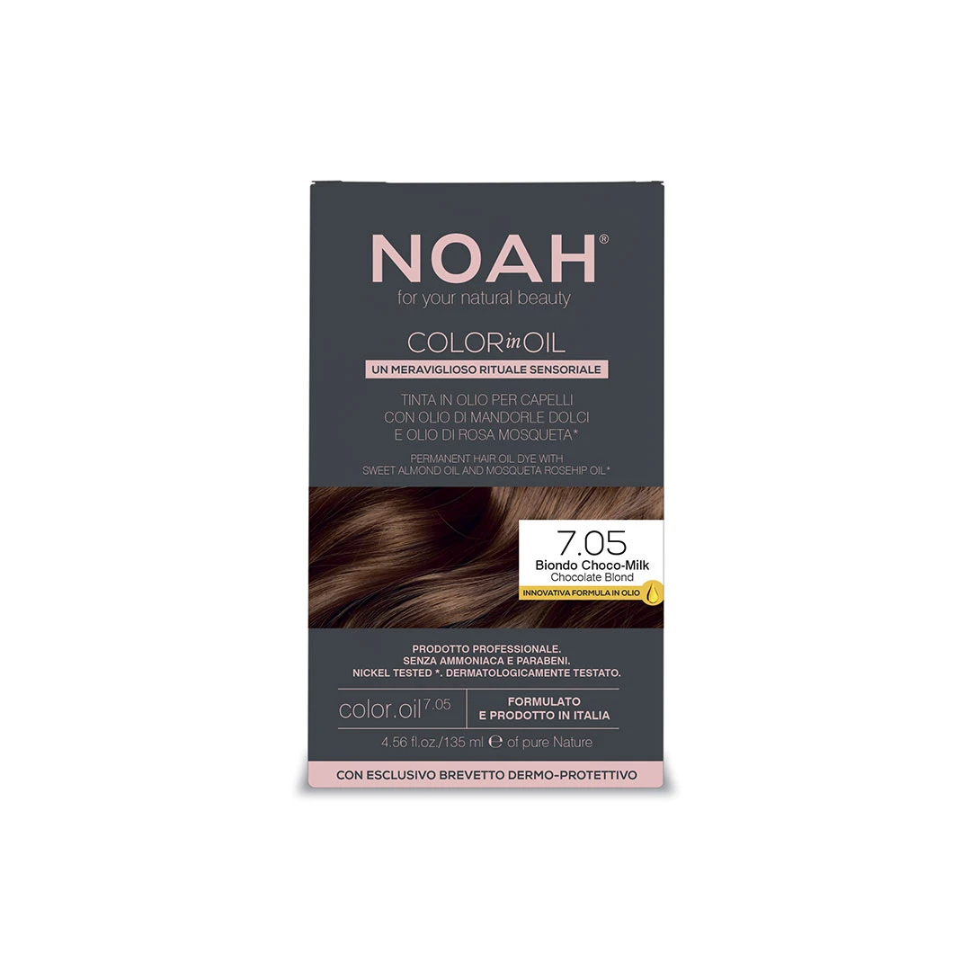 Vopsea de par permanenta fara amoniac pe baza de ulei, 7.05 Blond Ciocolatiu (Chocolate Blond), Noah Color in Oil, 135 ml - 