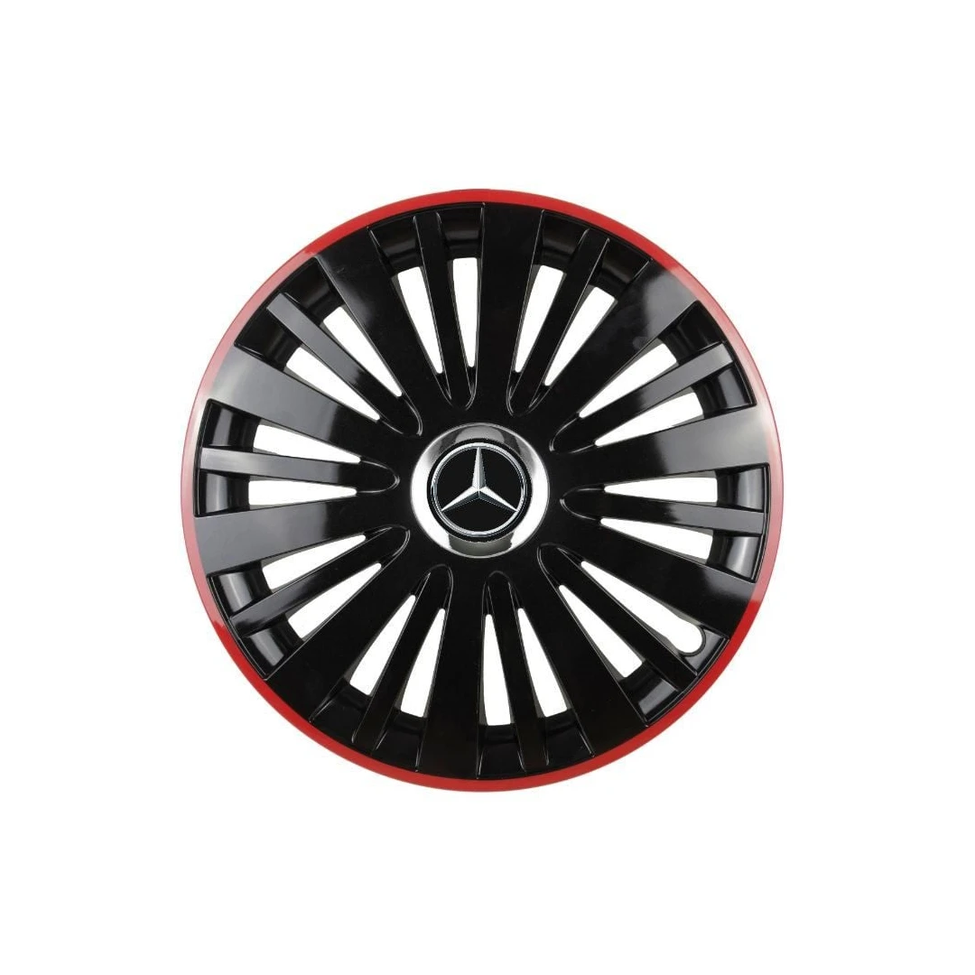 Set 4 capace roti Red/Black cu inel cromat pentru gama auto Mercedes-Benz, R16 - 