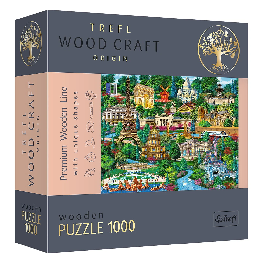 Puzzle Trefl din lemn 1000 piese obiective turistice faimoase din Franta - 