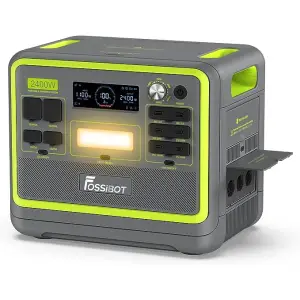 Statie de incarcare portabila Fossibot F2400 Verde, 2400W, 2048Wh, 640000mAh, Ecran LCD, Protectie BMS, 16 iesiri, Lanterna LED, SOS - 