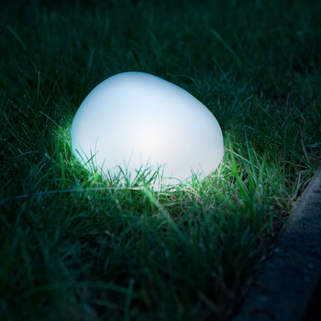 Lampa solara - forma piatra - sticla mata - 165 x 142 x 115 mm - LED alb cald - 