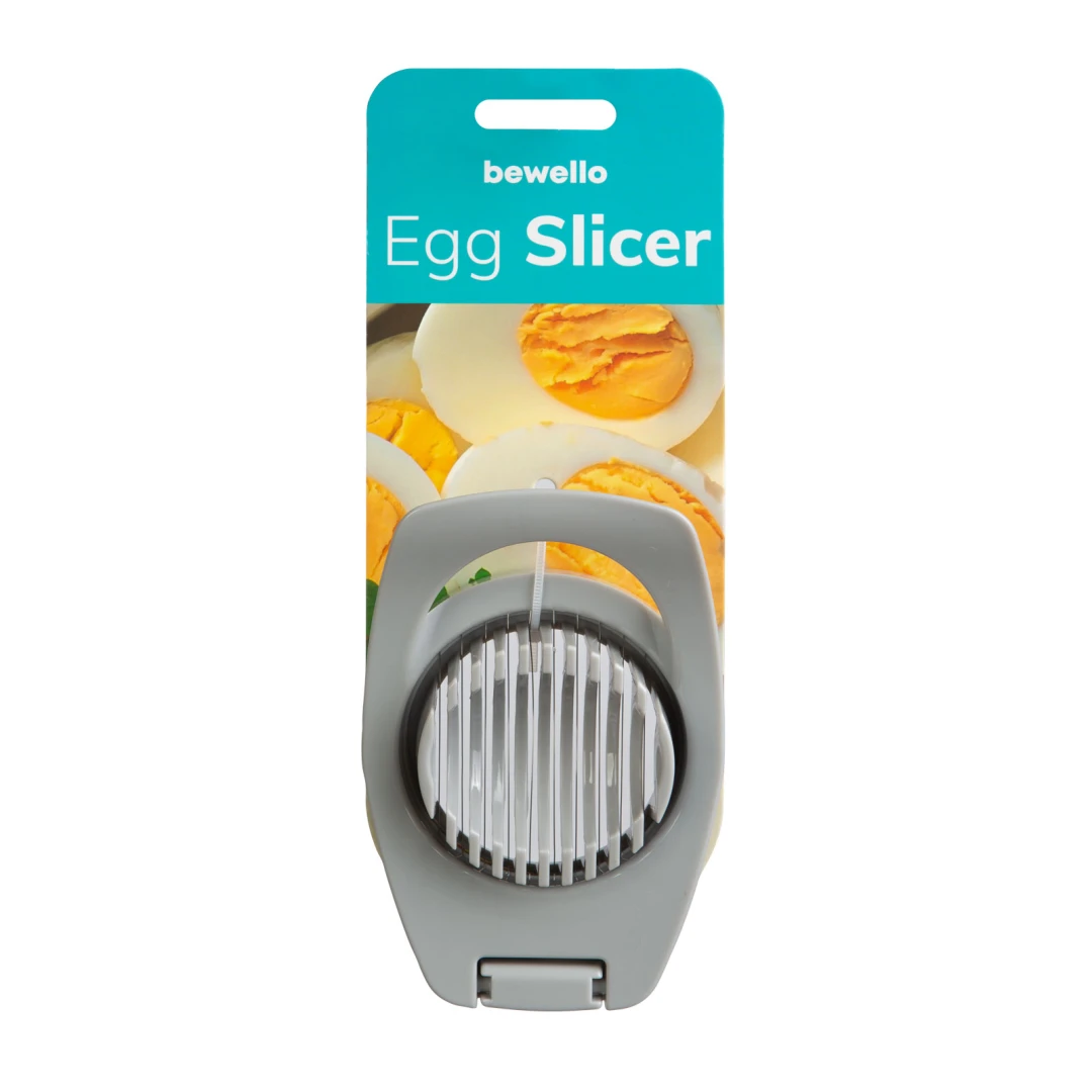 Taietor de oua - plastic - gri - 13 x 8,4 x 3,8 cm - Instrument de bucatarie pentru felierea usoara si eficienta a oualor fierte. Doar asezati oul pe masina de feliere si indoiti deasupra. Firele intinse taie oul in felii obisnuite.Chiar si feliereDimensiune compactaculoarea gri Marimea:13 x 8,4 x 3,8 cmMaterial:Carcasa din plastic, snur metaliceCuloare:griFara BPA:daGreutate:~ g
