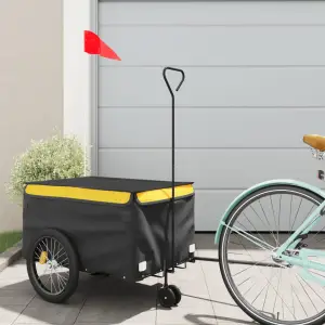 Remorcă pentru biciclete, negru și galben, 30 kg, fier - Această remorcă pentru biciclete, versatilă și robustă, va fi ideală pentru a transporta mărfuri grele până la capacitatea maximă de încărcare de 30 k...