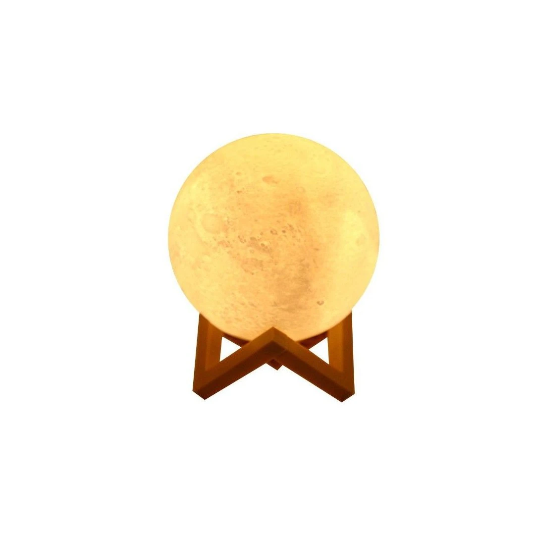 Lampa de veghe luna 3D Moon Light eMazing cu diametru de 20 cm, lumina LED alb cald, alimentare baterii si suport din plastic - 