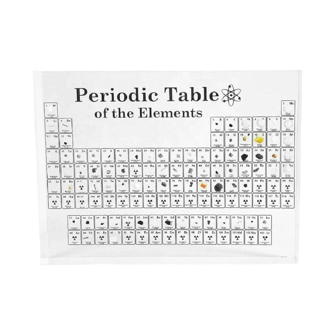 Tabel periodic elemente chimice, 83 de monstre reale, material acrilic, transparent, dimensiune 150x120 mm, interactiv si educational, scoala, fete si baieti - 