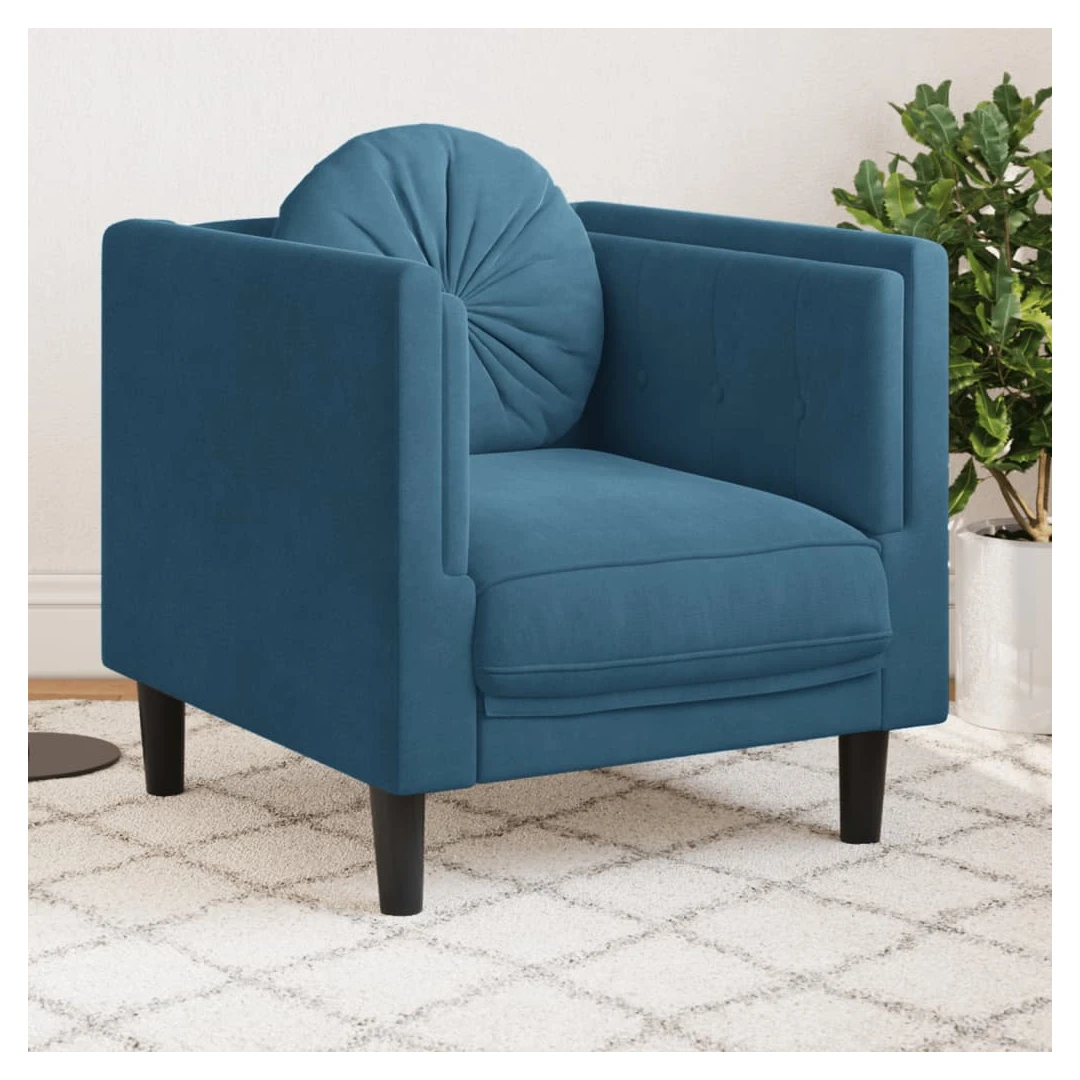 Fotoliu canapea cu pernă, albastru, catifea - Această canapea de o persoană este un loc excelent pentru conversații, citit, vizionare la televizor sau pur și simplu relaxare. Este menită să fie un...