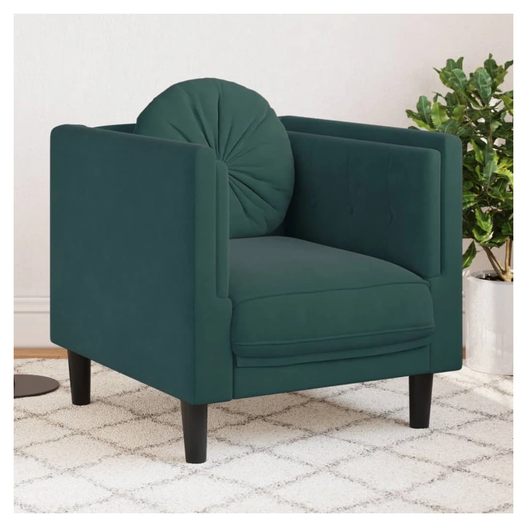 Fotoliu canapea cu pernă, verde închis, catifea - Această canapea de o persoană este un loc excelent pentru conversații, citit, vizionare la televizor sau pur și simplu relaxare. Este menită să fie un...