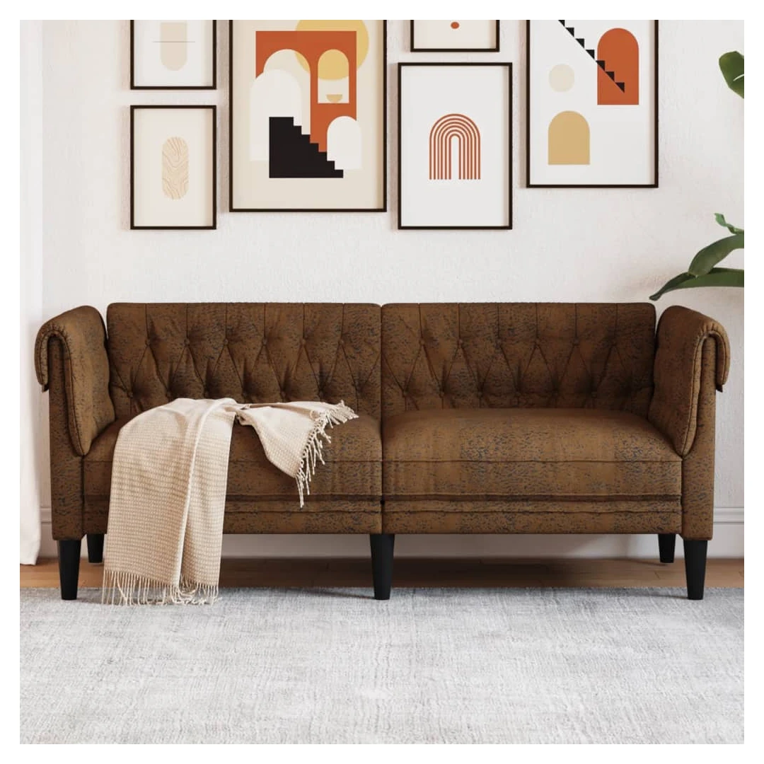Canapea Chesterfield cu 2 locuri, maro, material textil - Această canapea chesterfield cu 2 locuri este un loc excelent pentru conversații, citit, vizionare la televizor sau pur și simplu pentru relaxare. Est...
