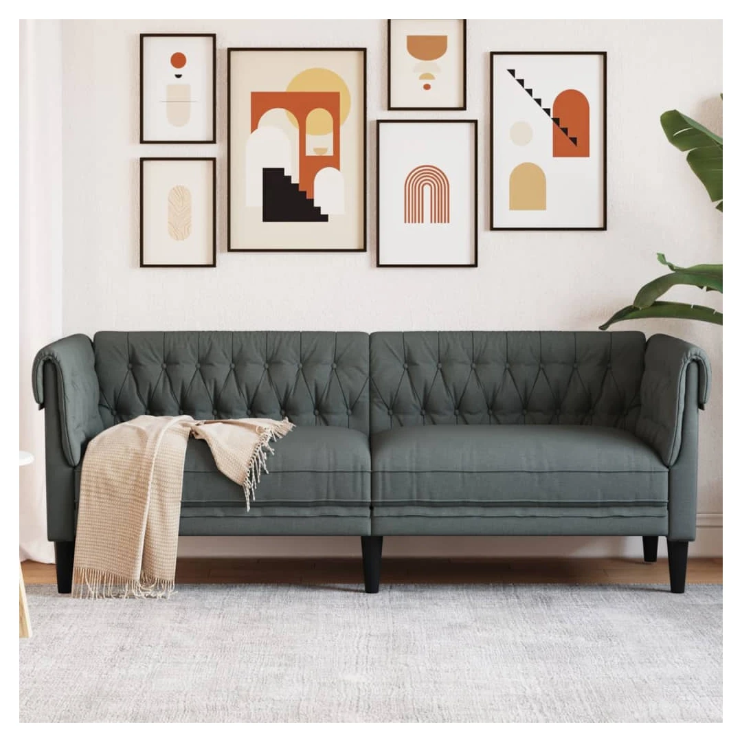 Canapea Chesterfield cu 3 locuri, gri închis, material textil - Această canapea chesterfield cu 3 locuri este un loc excelent pentru conversații, citit, vizionare la televizor sau pur și simplu pentru relaxare. Est...