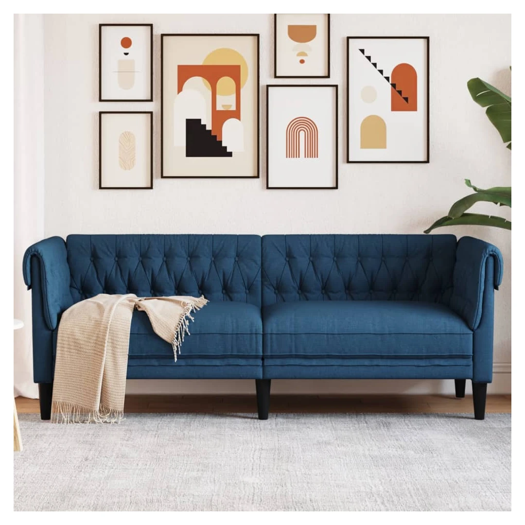 Canapea Chesterfield cu 3 locuri, albastru, material textil - Această canapea chesterfield cu 3 locuri este un loc excelent pentru conversații, citit, vizionare la televizor sau pur și simplu pentru relaxare. Est...