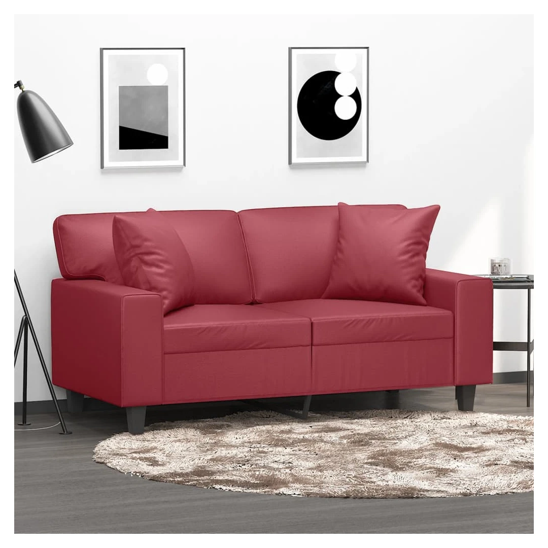 Canapea cu 2 locuri cu pernuțe, roșu vin 120 cm piele ecologică - Această canapea cu 2 locuri, care se remarcă prin designul modern și prin pernuțele decorative, va fi un loc excelent pentru discuții, vizionare la te...