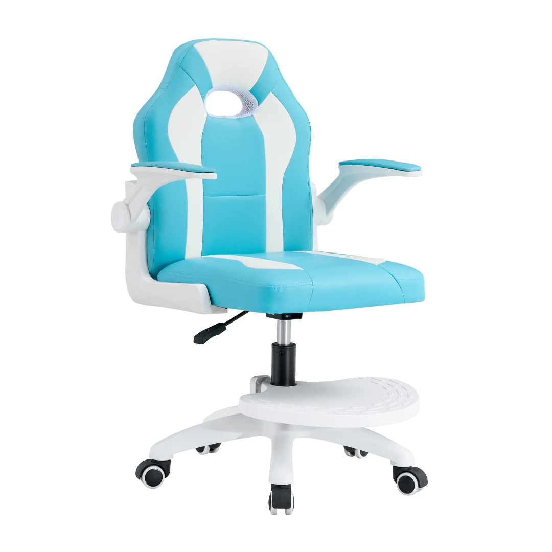 Scaun rotativ cu suport pentru picioare, albastru   alb, RAMIL - 