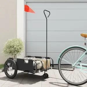 Remorcă de bicicletă, negru, textil oxford și fier - Această remorcă de bicicletă este perfect potrivită pentru transport, prin conectarea acesteia la bicicleta dvs.  Construcție robustă: Această remorcă...