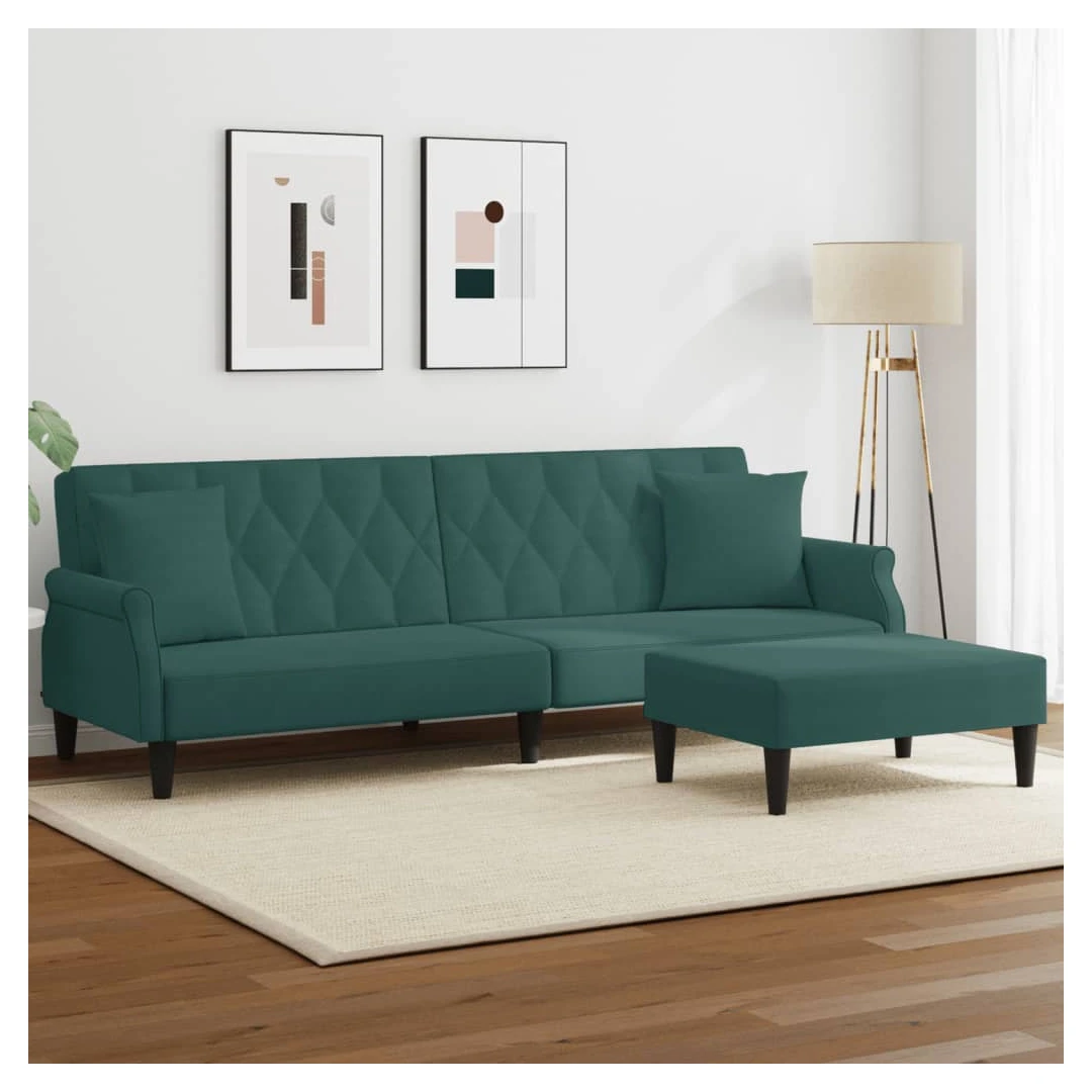 Canapea extensibilă 2 locuri/perne/taburet verde închis catifea - Această canapea extensibilă, cu taburet, este o soluție perfectă pentru a găzdui oaspeții peste noapte, oferind în același timp un spațiu confortabil...