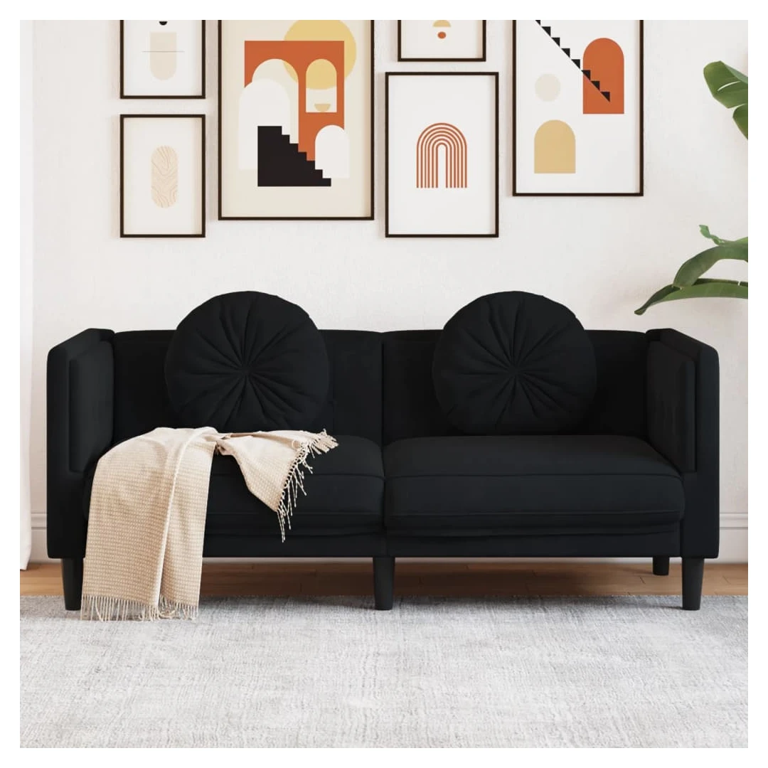 Canapea cu perne, 2 locuri, negru, catifea - Această canapea cu 2 locuri este un loc excelent pentru conversații, citit, vizionare la televizor sau pur și simplu pentru relaxare. Este menită să f...